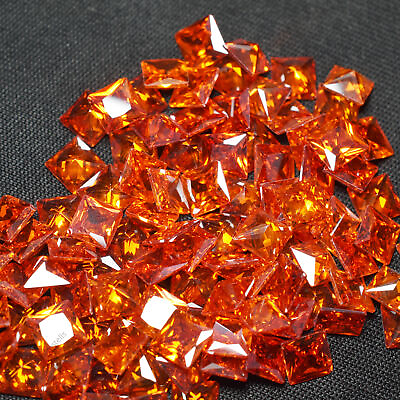 #ad 12 Pcs Natural Orange Sapphire CERTIFIED Square Shape Loose Gemstone 5x5 MM Lot