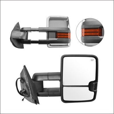 #ad Power Heated Chrome Signal Tow Towing Mirror Pair Set For 07 13 Silverado Sierra