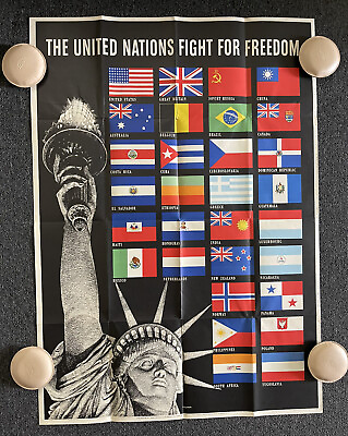 #ad The United Nations Fight For Freedom Original WWII Poster 1942 Vintage 28 X 40”