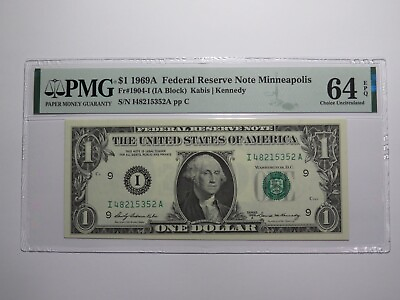 #ad $1 1969 Federal Reserve Note Currency Bank Note Bill Choice UNC64EPQ PMG USA