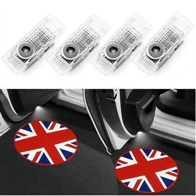 #ad 4x For MINI Cooper LED Door Light Union Jack Shadow Projector Courtesy Lamp