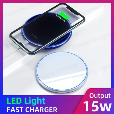 #ad 15W Wireless Charger Fast Charge Pad For Samsung iPhone XS Max X XR 12 11 Pro
