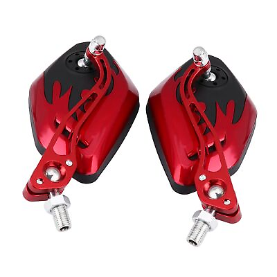 #ad 1 Pair of 8mm 10mm Motorcycle Scooter Aluminum Flame Rear View Mirrors Red⁺