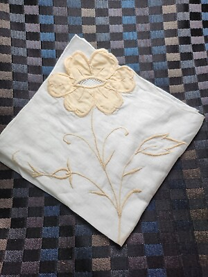 #ad Vintage Embroidered Handkerchief Flower in One Corner See Photos