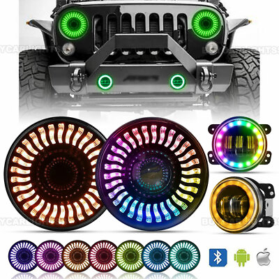#ad 7#x27;#x27; LED Headlights 4#x27;#x27; Fog Lights Combo Kit for Jeep Wrangler JK RGB Demon Halo