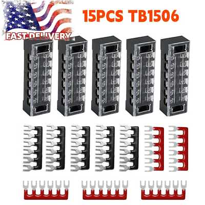 #ad 15PCS 6 Positions Dual Row 600V 15A Screw Terminal Strip Blocks US