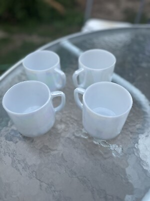 #ad #ad ✨ FEDERAL SHIELD AURORA MUG SET OF 4 RARE D HANDLE IRIDESCENT COFFEE CUPS