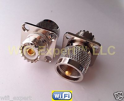 #ad UHF PL259 MALE to UHF SO239 Female in series flange mount RF Connector Adapter