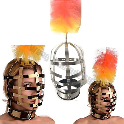 #ad Restraint Unisex Stainless Steel Lockable Head Cage Posture Collar Hood Head