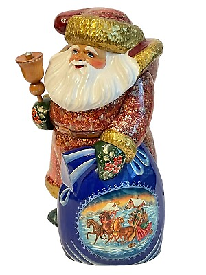 #ad #ad Russian Santa Christmas Troika Palekh Hand Painted Carved Wood 8 Sergiev Posad