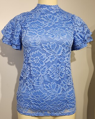#ad Women#x27;s Powder Blue Stretch Lace Lined Top Size Small Design Lab Lord amp; Taylor