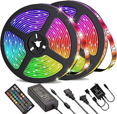 #ad LED Strip Lights 100ft 50ft Music Sync Bluetooth 5050 RGB Room Light with Remote