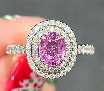 #ad Natural Pink Sapphire 14K Solid Gold Diamond Ring All Sizes