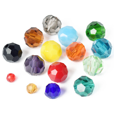 #ad Round 3mm 4mm 6mm 8mm 32 Facets Faceted Cut Crystal Glass Loose Beads Solid