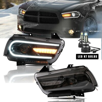 #ad LED DRL Headlight W Dual Beam LED H7 Bulbs For 2011 2014 Dodge Charger