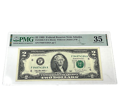 #ad #ad 1995 $2 Two Dollars FEDERAL RESERVE NOTE Atlanta#x27; PMG 35 Choice Very Fine #7