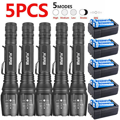 #ad 1 5x Super Bright 990000LM LED Tactical Flashlight Zoom Police Camping Torch
