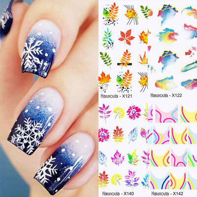 #ad Nail Water Decals Stickers Wave Leaves Flower Butterfly Nail Art Decoration ಇ