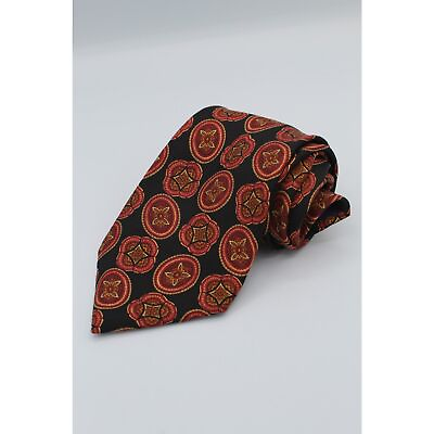 #ad Vintage Liberty of London Black Red Geometric 100% Silk Men#x27;s Necktie