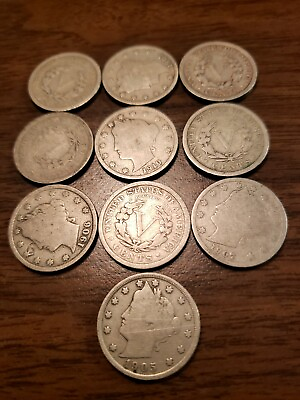 #ad Lot Of 10 Liberty V Nickels Good Or Better Quality Old US Coin Philadelphia Mint