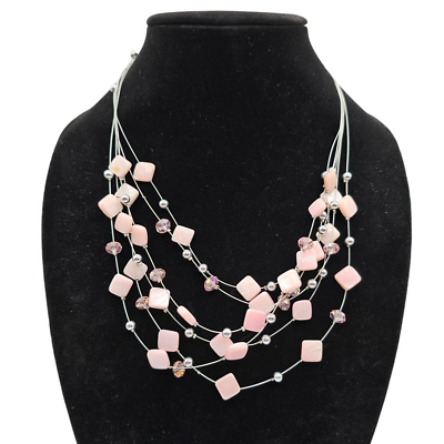 #ad Vintage Light Pink Statement Piece Necklace Light Pink Stone Layered