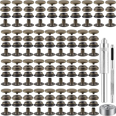 #ad 72 Pieces 15MM Snap Fastener Kit Tool Snap Button Kit Snaps for Leather Leather