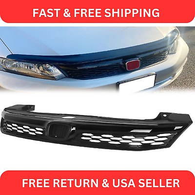 #ad Fit 2012 Civic 4 Dr Sedan JDM Style Black Front Bumper Hood Mesh Grille Grill
