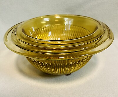 #ad #ad Vintage 1930’s 50’s Era Federal Glass Light Amber Yellow 3 Pc Nesting Bowl Set