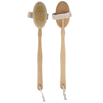#ad 2 Pack Dry Brushing Body Brush Natural Bristle Wooden Bath Shower Long Handle