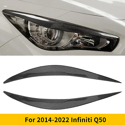 #ad Carbon Fiber Headlight Eyelid Trim Cover Car Eyebrows For INFINITI Q50 2014 2022