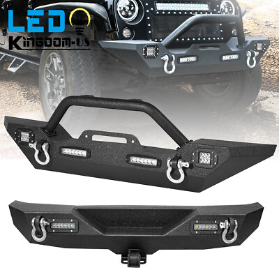 #ad Front Rear Bumper for 07 18 Jeep Wrangler JK Unlimited w Winch Plate LED Lights