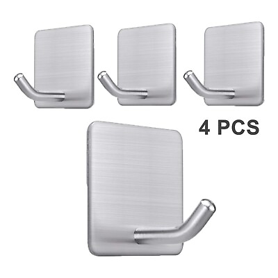 #ad 4 Pack Adhesive Hooks Heavy Duty Stick On Wall Door Cabinet Stainless Steel