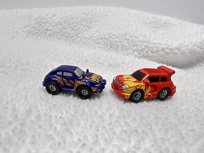 #ad Hasbro Micro Machines Red Car W Orange Flame amp; Blue Car W red Flames Vintage2002
