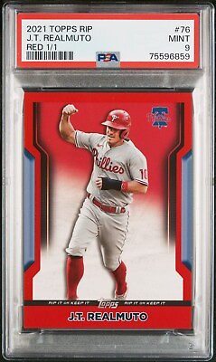#ad 2021 Topps Rip #76 J.T Realmuto One of One Red 1 1 On Card Auto PSA 9 MINT