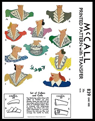 #ad McCALL Pattern # 839 10 Collar Jabot and Cuffs Fabric Sewing Patterns Vintage