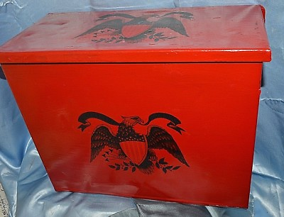 #ad VINTAGE MILK BOTTLE Crate BOX METAL FEDERAL RED GLOSS COLONIAL EAGLE DECAL