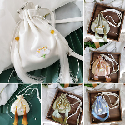 #ad Embroidered Tassel Chinese Hanfu Bag Drawstring Wallet Handbag Silk Change Purse