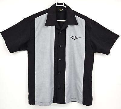 #ad Steady Classics Cadillac Logo Retro Bowling Lounge Shirt Black Gray Size Medium