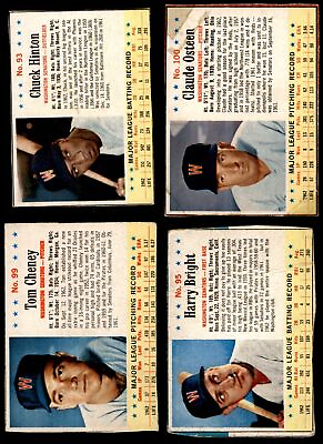 #ad 1963 Post Cereal Washington Senators Near Team Set 1.5 FAIR 4 8 cards