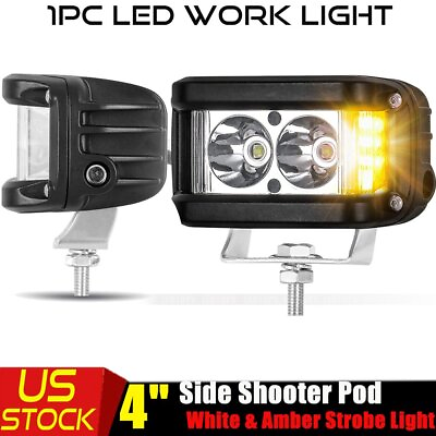 #ad Dual Color Work Shooter Light 4#x27;#x27;inch Pods Side Strobe White Amber Truck ATV 4WD