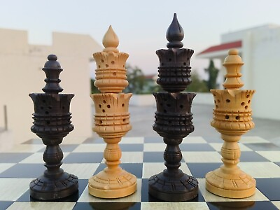 #ad Lotus Series Hand Carved Wooden Chess Pieces Set Black Ebonized King 4.5#x27;#x27;inch