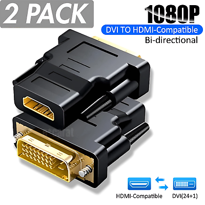#ad 2 Pack DVI D Male to HDMI Female Adapter for HDTV PC Monitor Projector Blu ray
