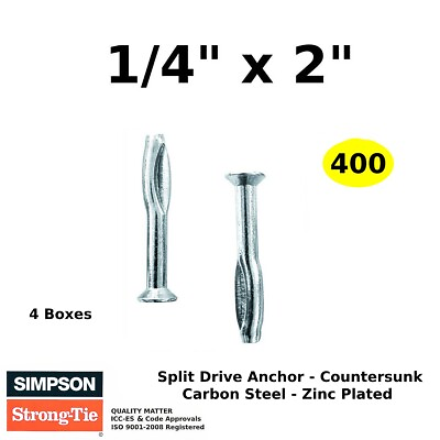 #ad 400 Split Drive Anchors Zinc Hammer Drive Anchor Countersunk Head 1 4” x 2” 4 B