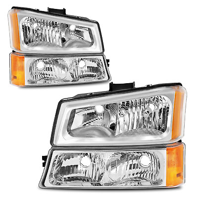#ad Headlights For 2003 2006 Chevy Silverado Avalanche Chrome Signal Bumper Lamps