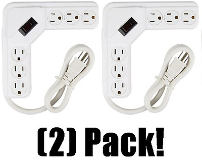 #ad 2 ea Master Electrician PS 644 White 6 Outlet 90 Degree Corner Power Strips