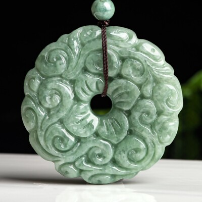 #ad Natural Genuine Green A Jade Jadeite China Style Pendant 花开富贵平安扣