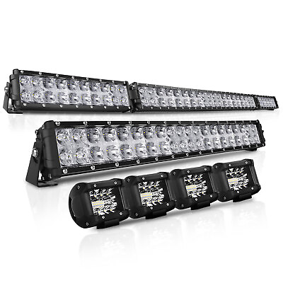 #ad 52 in 21 in LED Light Bar 4PCS 4quot; Pods For Truck Jeep SUV Flood Spot Combo