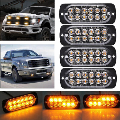 #ad 4X Amber 12 LED Car Truck Emergency Beacon Warning Hazard Flash Strobe Light