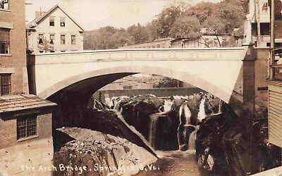 #ad RPPC Springfield Vermont Windsor County Arch Bridge Black River c1922 Postcard