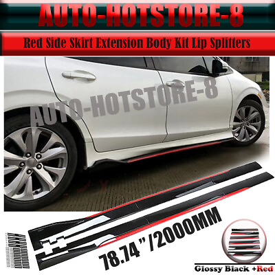 #ad For Honda Fit Jazz GK5 GK3 78.7quot; Red Side Skirt Extension Body Kit Lip Splitters